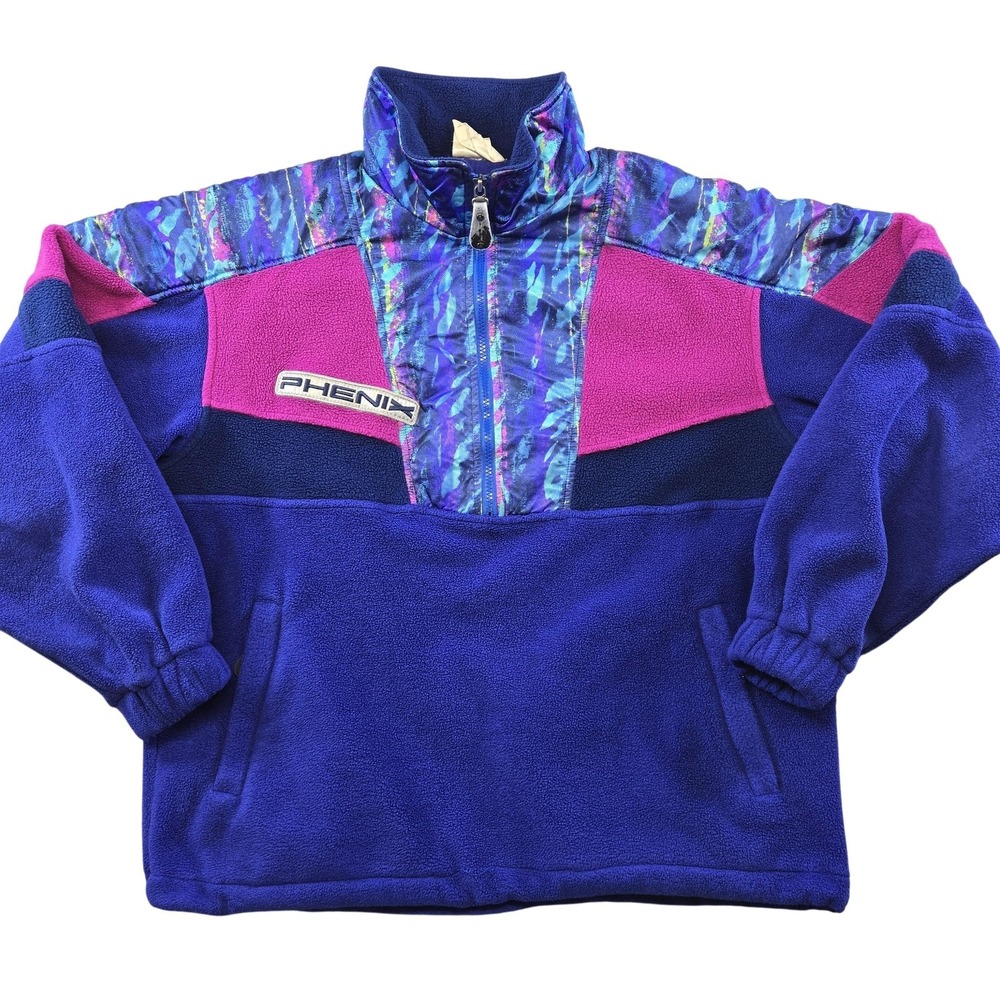 PHENIX Sweatshirt Womens S Purple Pullover Fleece 1/4 Zip Colorblock Ski Pockets